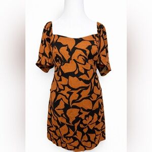 A New Day XXL Rust & Black Abstract Puff Sleeve Smocked Back Dress